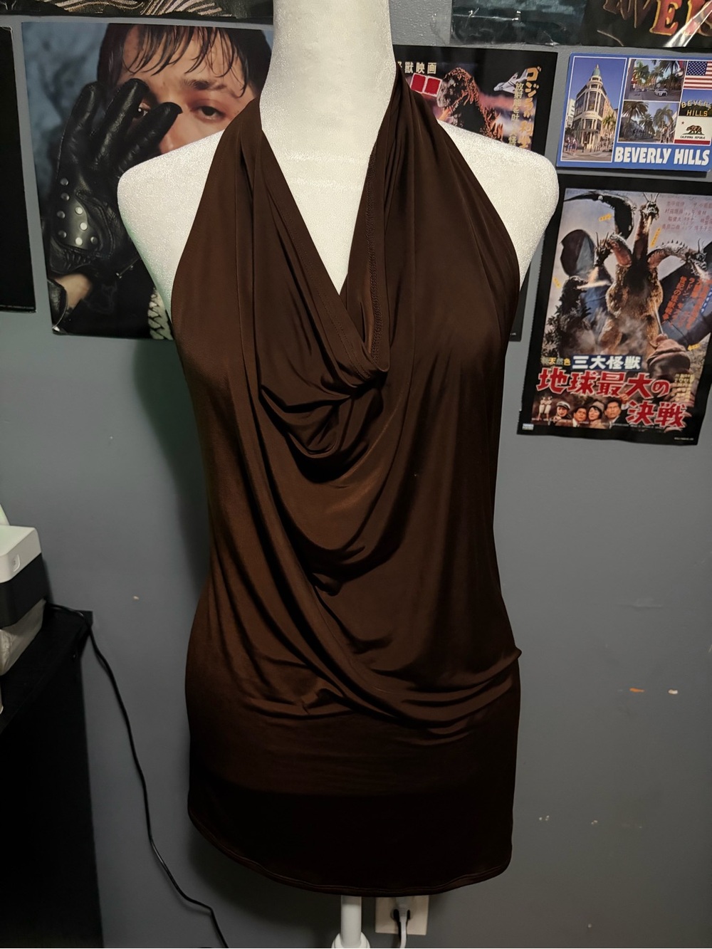 Amazon Brown Halter Cowl Neck Blouse